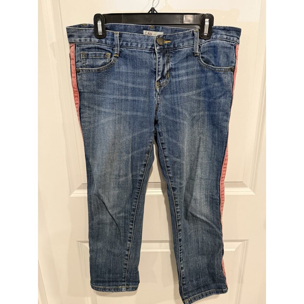 CAbi Medium Blue Johnny Crop Tux Ankle Jeans Pants Women’s Size 8 Red Stripe